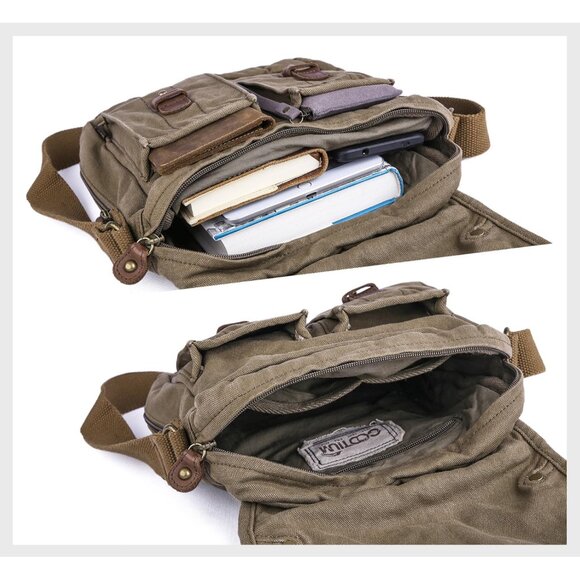 Lightweight Canvas Crossbody Messenger Bag - Exquisite Vintage Purse, 9.8" Size - Picture 5 of 8